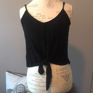 Black front tie crop top